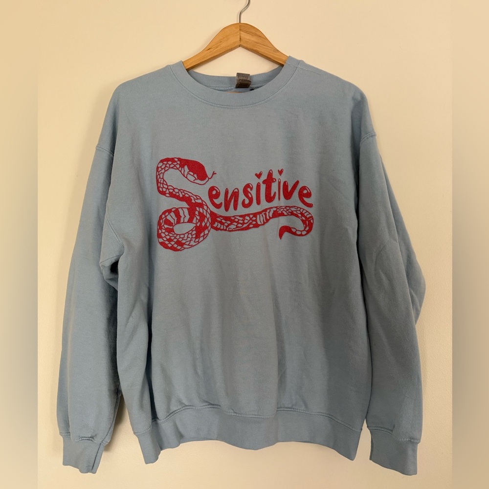 Hayley Elsaessar - Light Blue Sweatshirt with red graphic